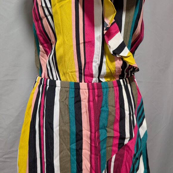 Express Women's Multicolor Striped Sleeveless Ruffle Wrap Dress‎ New Size Medium - Picture 4 of 9